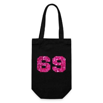 Numéro 69 paillettes rose - 69e anniversaire - Sac à bouteille - noir - Devant