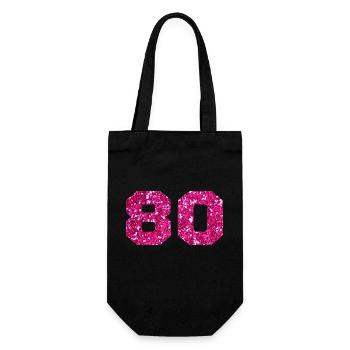 Number 80 Pink Glitter - 80th Birthday - Gift Bag for Bottles - black - Front