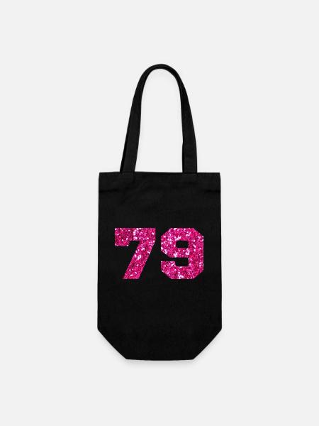 Number 79 Pink Glitter - 79th Birthday - Gift Bag for Bottles - black