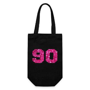 Number 90 Pink Glitter - 90th Birthday - Gift Bag for Bottles - black - Front
