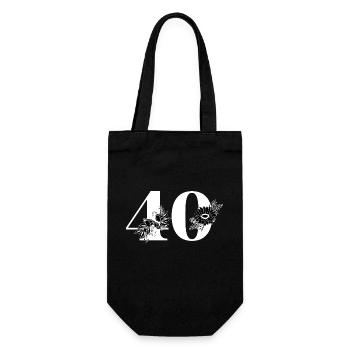 Number 40 Black Floral - 40th Floral Birthday - Gift Bag for Bottles - black - Front