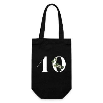 Number 40 Green Floral - 40th Floral Birthday - Gift Bag for Bottles - black - Front