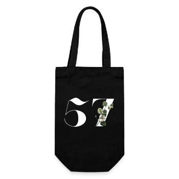 Nummer 57 Blumengrün - 57. Blumengeburtstag - Geschenkbeutel für Flaschen - Schwarz - Vorne