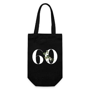 Number 60 Floral Green - 60th Birthday Floral - Gift Bag for Bottles - black - Front