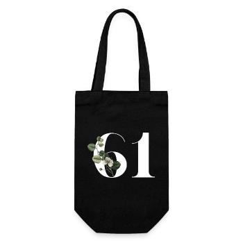 Number 61 Floral Green - 61st Birthday Floral - Gift Bag for Bottles - black - Front