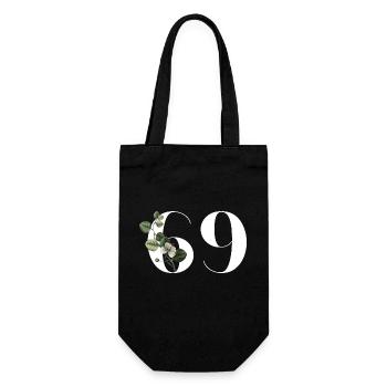 Numéro 69 floral vert - 69e anniversaire floral - Sac à bouteille - noir - Devant