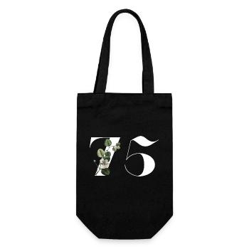 Zahl 75 Blumengrün - 75. Blumengeburtstag - Geschenkbeutel für Flaschen - Schwarz - Vorne