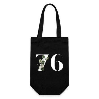 Nummer 76 Blumengrün - 76. Blumengeburtstag - Geschenkbeutel für Flaschen - Schwarz - Vorne