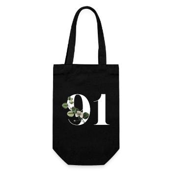 Nummer 91 Blumengrün - 91. Blumengeburtstag - Geschenkbeutel für Flaschen - Schwarz - Vorne