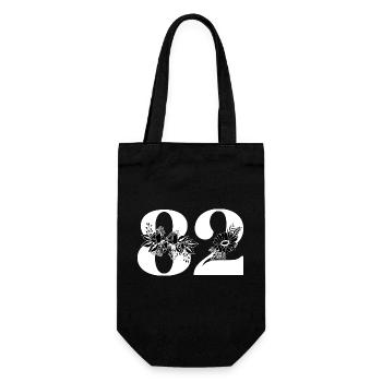 Nummer 82 Schwarze Blumen - 82. Blumengeburtstag - Geschenkbeutel für Flaschen - Schwarz - Vorne