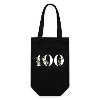 Number 100 Floral Green - 100th Floral Birthday - Gift Bag for Bottles - black - Front