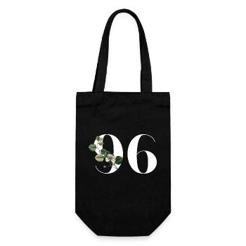 Nummer 96 Blumengrün - 96. Blumengeburtstag - Geschenkbeutel für Flaschen - Schwarz - Vorne