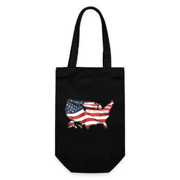 United States | Real Flag | Flag Map - Gift Bag for Bottles - black - Front