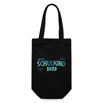 Endlich Schulkind 2025 Grün Blau für Jungen Uni - Geschenkbeutel für Flaschen - Schwarz - Vorne