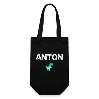 ANTON - Beautiful boy name with dinosaur - Gift Bag for Bottles - black - Front