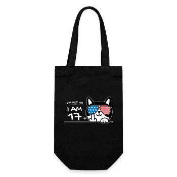 I'm Not 18, I Am 17 Plus 1 Middle Finger Cat Flip - Gift Bag for Bottles - black - Front