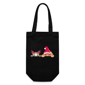 Peeking puppy and cat in Christmas accessories - Gift Bag for Bottles - black - Front