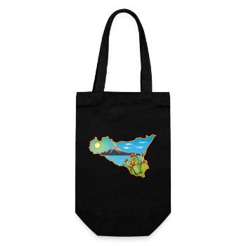 Etna panorama on the map of Sicily - Gift Bag for Bottles - black - Front