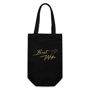 Best Wife Design gold - Geschenkbeutel für Flaschen - Schwarz - Vorne