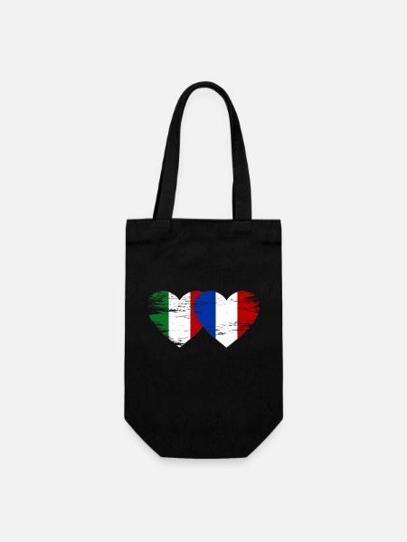 Italie France Drapeau Coeur utilisé - Sac à bouteille - noir