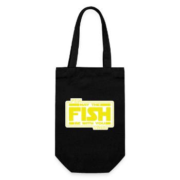 May the Fish be with YOU! (gelb/weiß) - Geschenkbeutel für Flaschen - Schwarz - Vorne