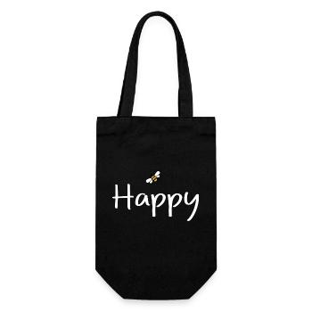 be Happy - Geschenkbeutel für Flaschen - Schwarz - Vorne