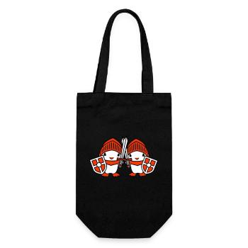 2 Enten Ritter Rüstung Schwert Schild Helm Kämpfer - Geschenkbeutel für Flaschen - Schwarz - Vorne