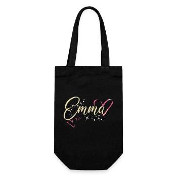 Emma Last name First name Calligraphy heart - Gift Bag for Bottles - black - Front