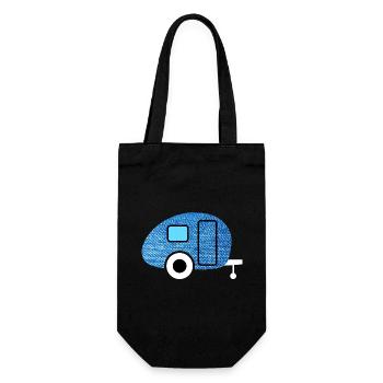 Caravan Wohnwagen Jeans Camper Stoff Retro Vintage - Geschenkbeutel für Flaschen - Schwarz - Vorne