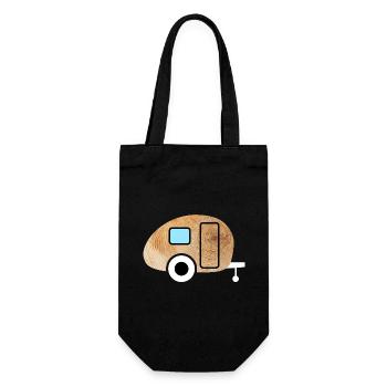 Caravan Wohnwagen Holz Maserung Natur Camping Fan - Geschenkbeutel für Flaschen - Schwarz - Vorne