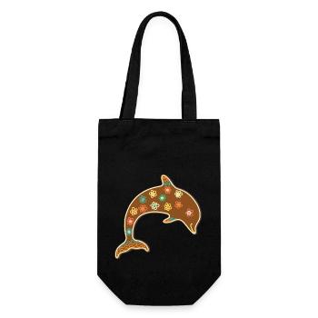 Niedlicher Lebkuchen Delphin Weihnachten Xmas Deko - Geschenkbeutel für Flaschen - Schwarz - Vorne