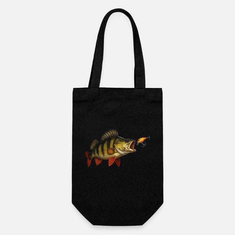Perch at the Bite – Predatory Fish & Wobbler Design - Gift Bag for Bottles - black