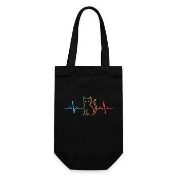Katzen Herzschlag Regenbogen Motiv - Geschenkbeutel für Flaschen - Schwarz - Vorne