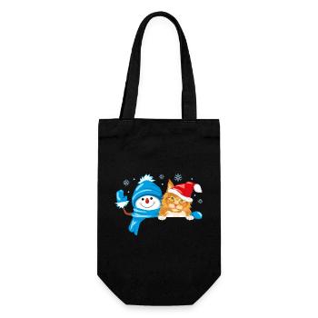 Bonhomme de neige qui fait signe et chat roux mignon - Sac à bouteille - noir - Devant