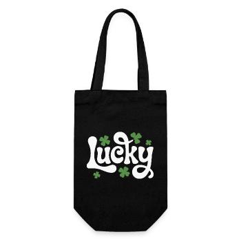 Lucky Kleeblatt Schriftzug - Geschenkbeutel für Flaschen - Schwarz - Vorne