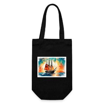 Red sailing ship at sunset - Gift Bag for Bottles - black - Front