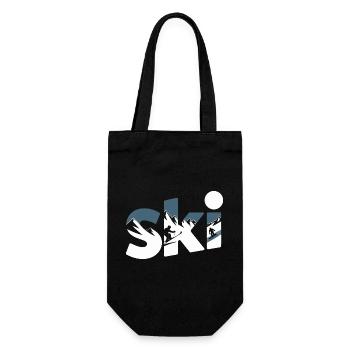Ski Bergpanorama Typo Design - Geschenkbeutel für Flaschen - Schwarz - Vorne
