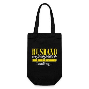 Husband in Progress Loading Grafik Hochzeit JGA - Geschenkbeutel für Flaschen - Schwarz - Vorne