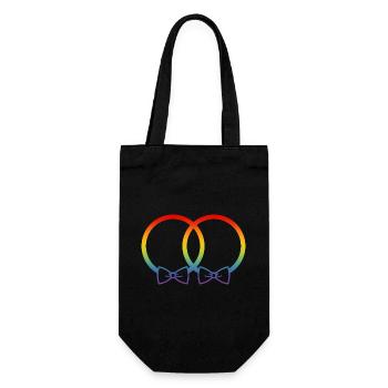 Alliances LGBT Mariage Enterrement de vie de garçon Couple Arc-en-ciel Noeud papillon - Sac à bouteille - noir - Devant