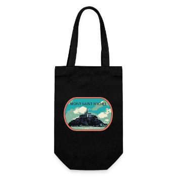 Illustration in blue and green of Mont Saint Michel - Gift Bag for Bottles - black - Front