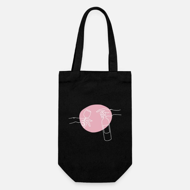 Weinflasche und Weinglasgrafik - Geschenkbeutel für Flaschen - Schwarz