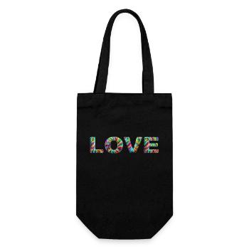 LOVE Zotteliges Fell Bunt - Geschenkbeutel für Flaschen - Schwarz - Vorne