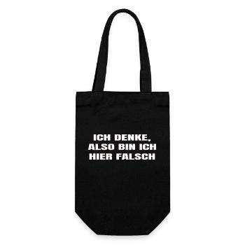 Lustiges T-Shirt "Ich denke, also bin ich falsch" - Geschenkbeutel für Flaschen - Schwarz - Vorne
