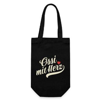 Ossi mit Herz, Empathie, Osten, Ostdeutschland - Geschenkbeutel für Flaschen - Schwarz - Vorne