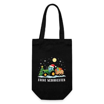 Santa Traktor - Fröhliche Weihnachten Bauer Fährt - Geschenkbeutel für Flaschen - Schwarz - Vorne