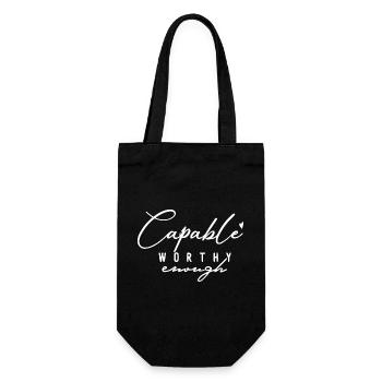 Capable Worthy Enough – Selbstliebe & Motivation - Geschenkbeutel für Flaschen - Schwarz - Vorne