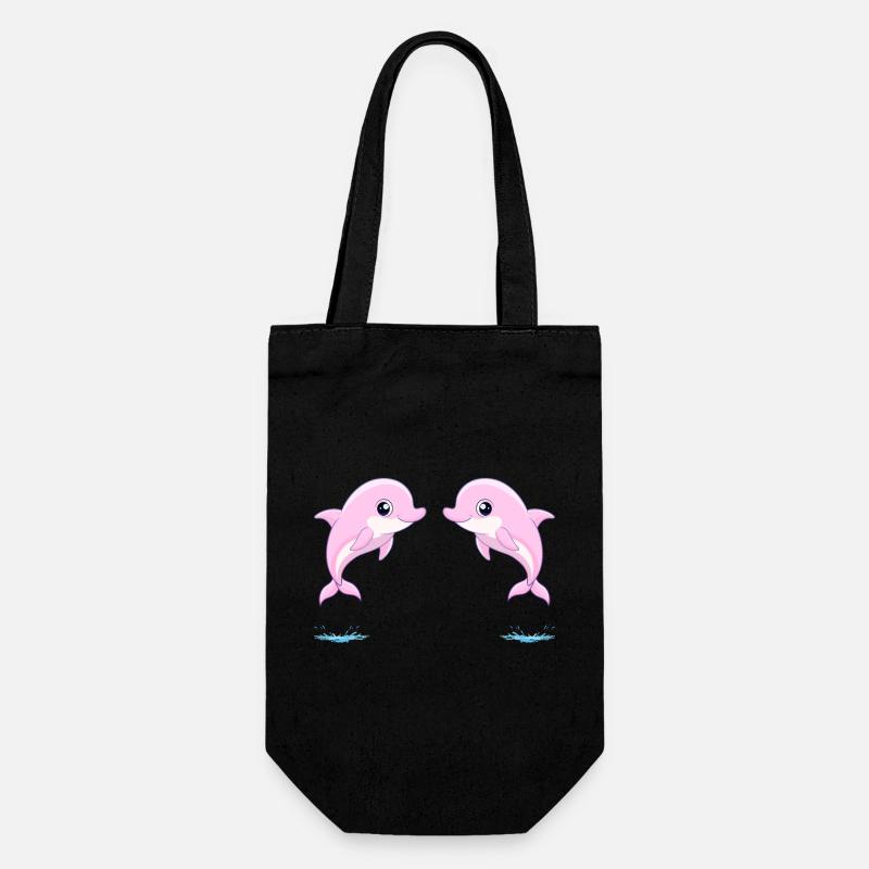 Deux bébés dauphins jumeaux rose, sautant joyeusem - Sac à bouteille - noir