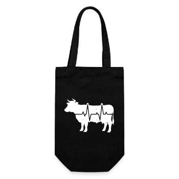 Kuh Herzschlag EKG Landwirt Grunge Vektor - Geschenkbeutel für Flaschen - Schwarz - Vorne