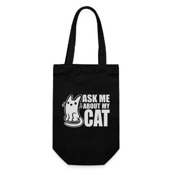 Ask Me About My Cat Katze Haustier Liebe Tierliebe - Geschenkbeutel für Flaschen - Schwarz - Vorne