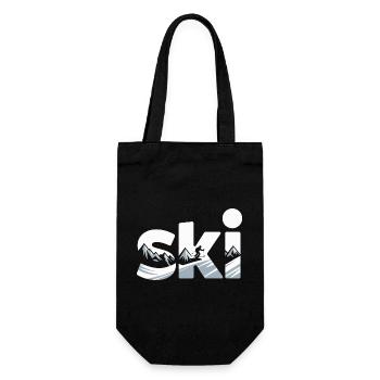 Ski Bergpanorama Typo Design - Geschenkbeutel für Flaschen - Schwarz - Vorne